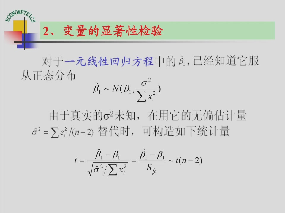 课件第8页:斜率的抽样分布、误差方差估计与t统计量