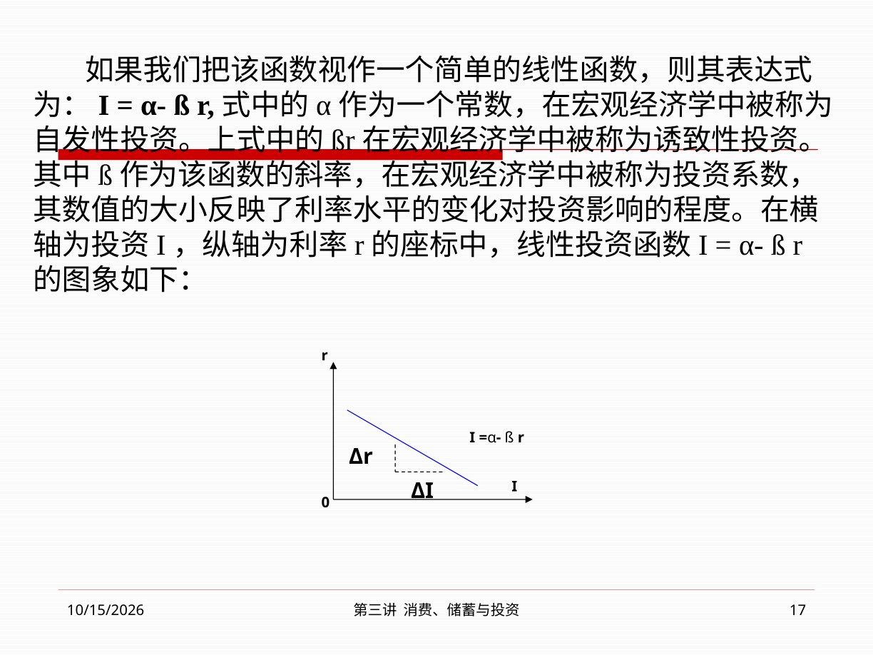 线性投资函数与斜率示意