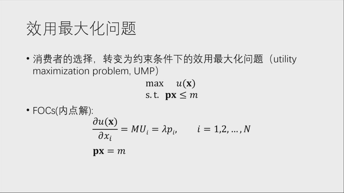 课堂效用最大化问题及内点一阶条件（原课件第48页）