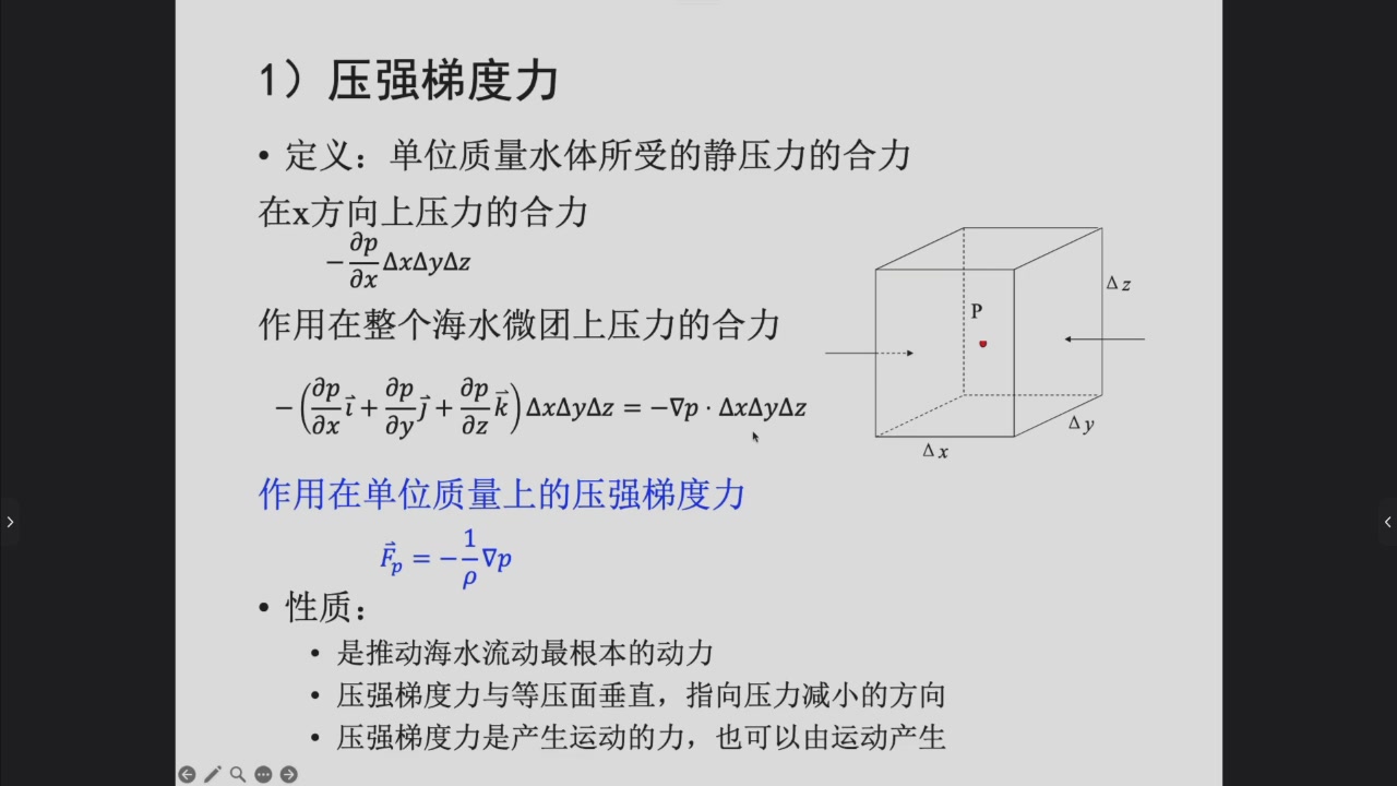 压强梯度力的微团推导