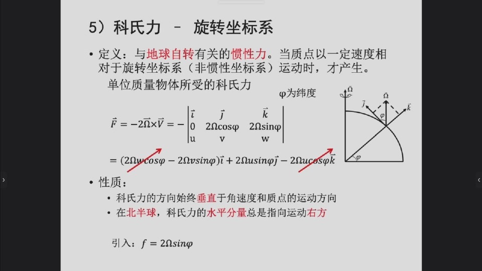 科氏力分量与科氏参数
